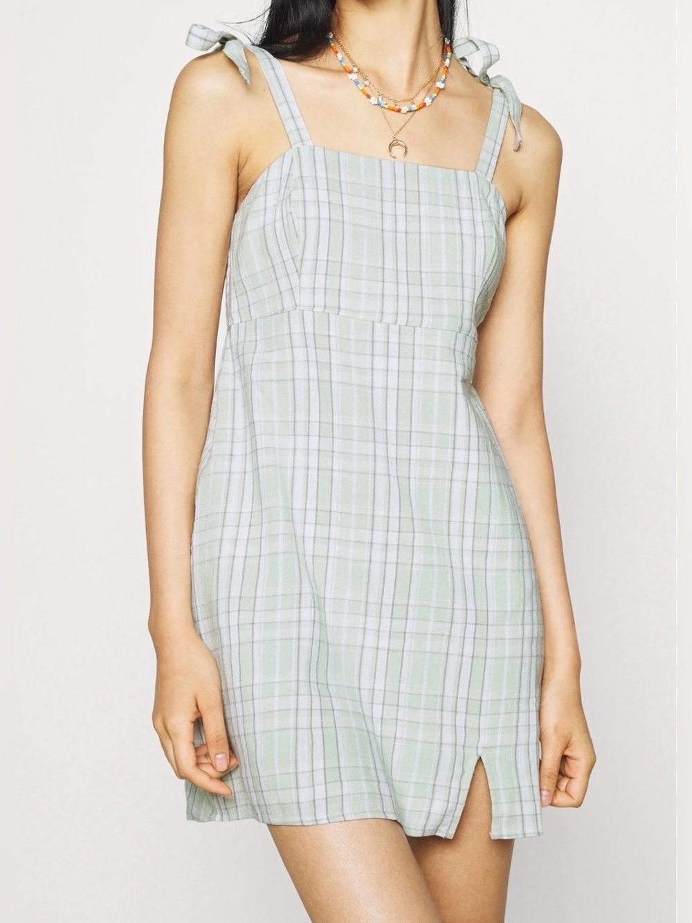 Hollister Purple Grey Plaid Tie-Shoulder Sundress Mini Dress L